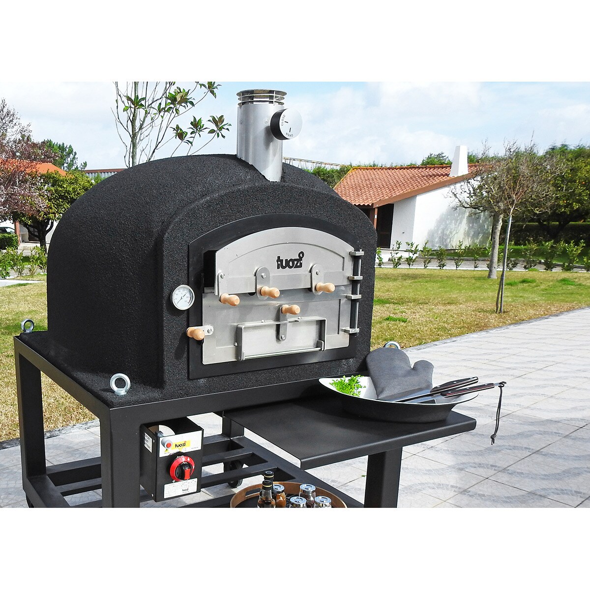 Horno de leña aislado Kitaway + base de hormigón Blanco / Negro-8