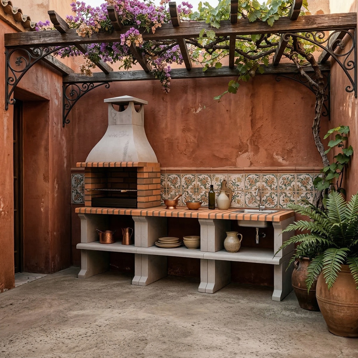 Barbacoa Obra Movelar Carb-Len Ragusa C/ Brasero Ladrillo Terracota Terracota-2
