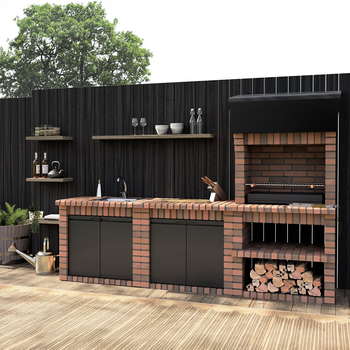 Modulo Bancada Movelar Volterra 95,5 Fregadero Derecha C/ Puerta Ladrillo Terracota Terracota-6