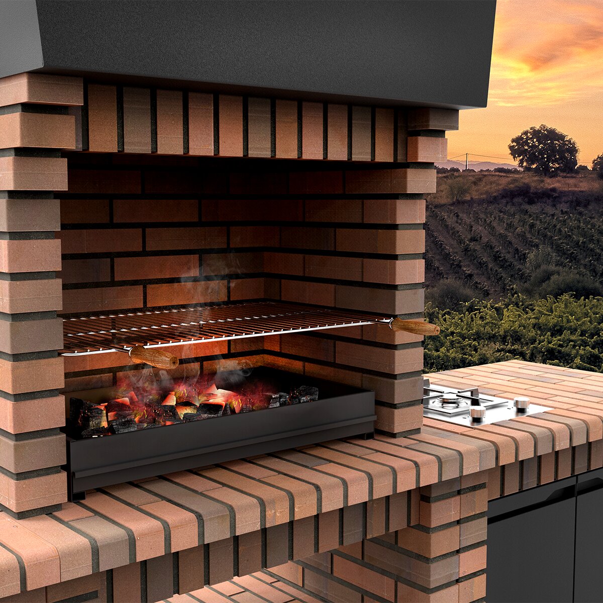 Modulo Bancada Movelar Volterra 95,5 Hornillo Gas C/ Puerta Ladrillo Terracota Terracota-3