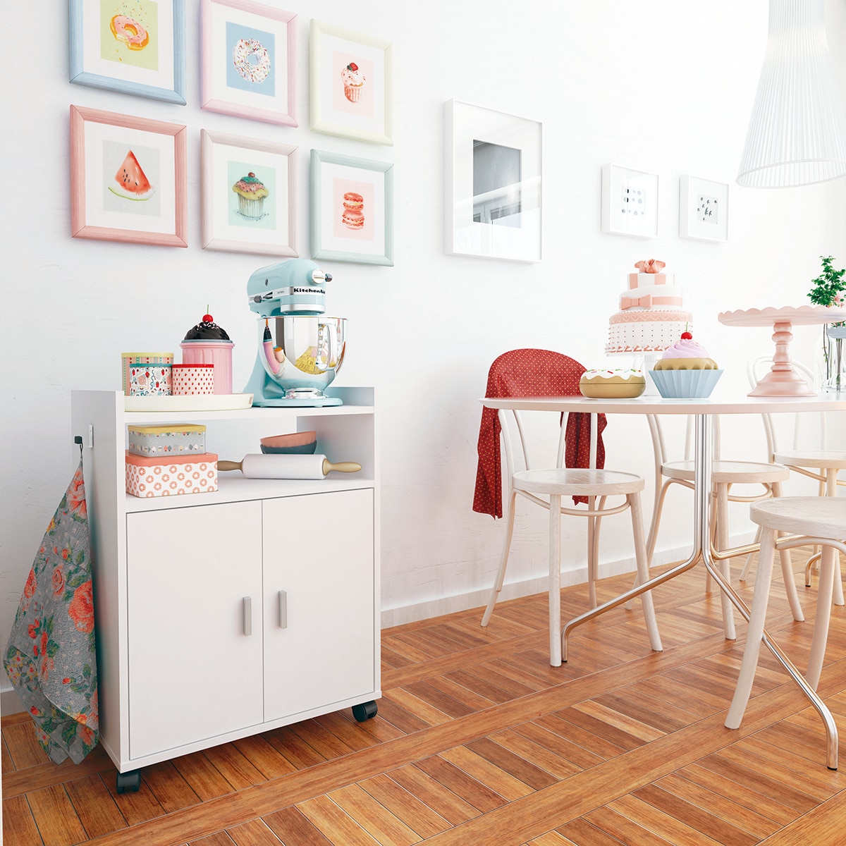 Armário Multiusos Melamina Baixo com Rodas 2P Branco-5
