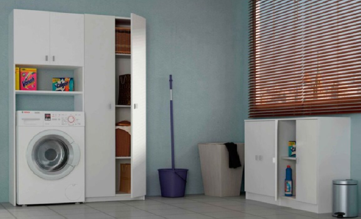 Armario Multiusos Melamina Lavadora/Baño Blanco-3