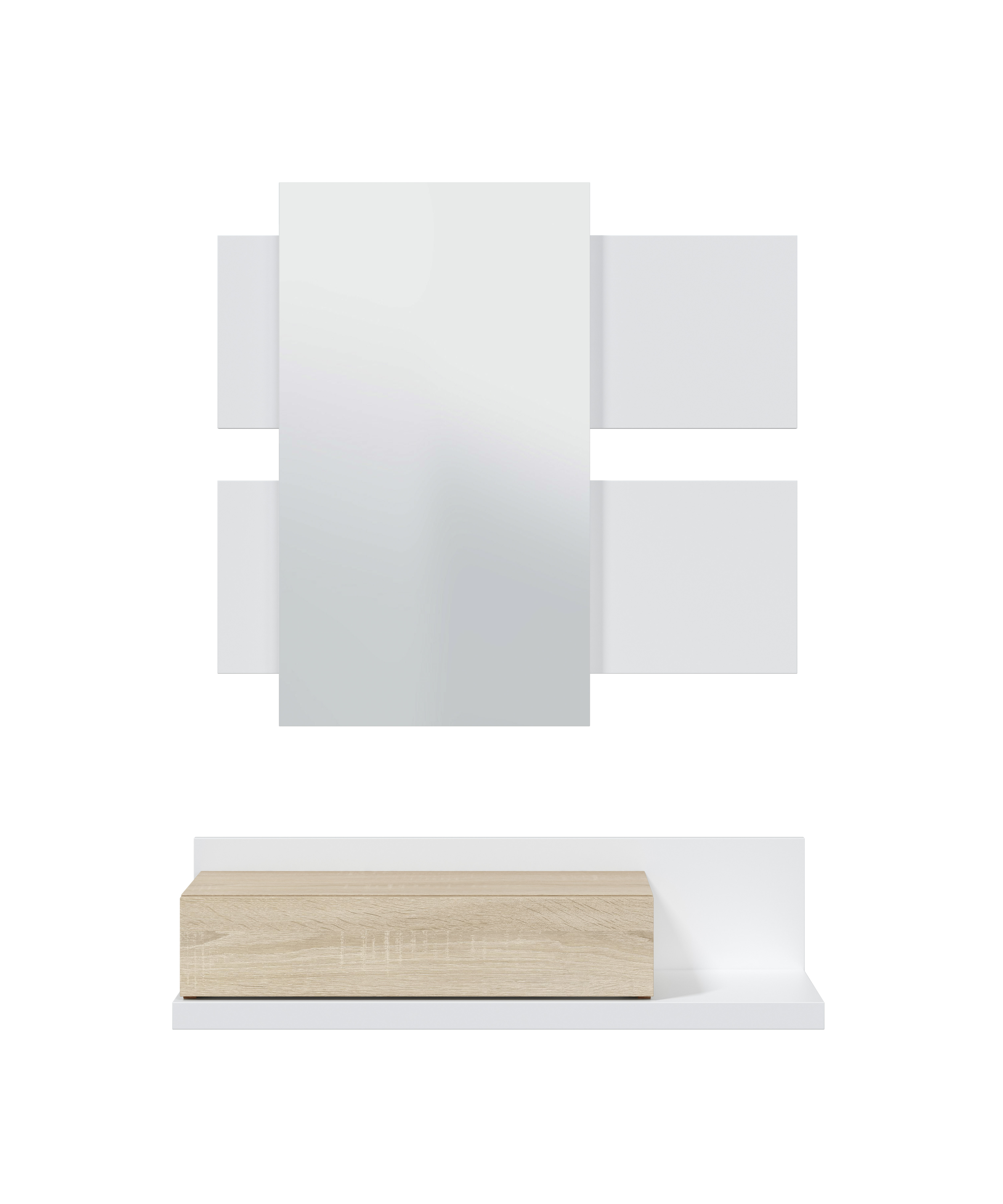 Móvel de Entrada Tekkan de 1 Prateleira + 1 Gaveta e Espelho Retangular Branco / Madeira-2
