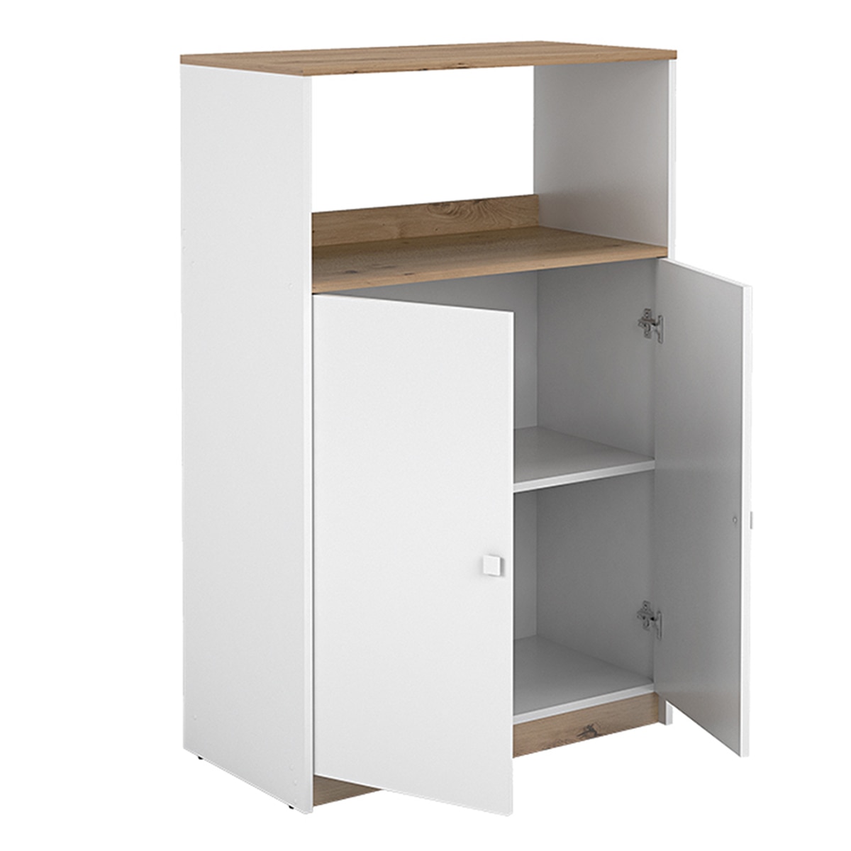 Armario buffet auxiliar microondas blanco roble. Tirador blanco. Blanco-2