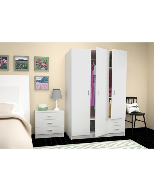 Armário Roupeiro de 3 Portas Abatíveis + 2 Gavetas Branco-3