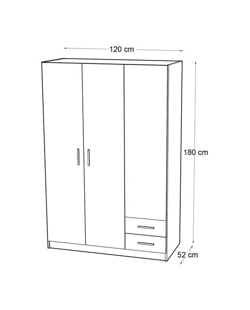 Armário Roupeiro de 3 Portas Abatíveis + 2 Gavetas Branco-5