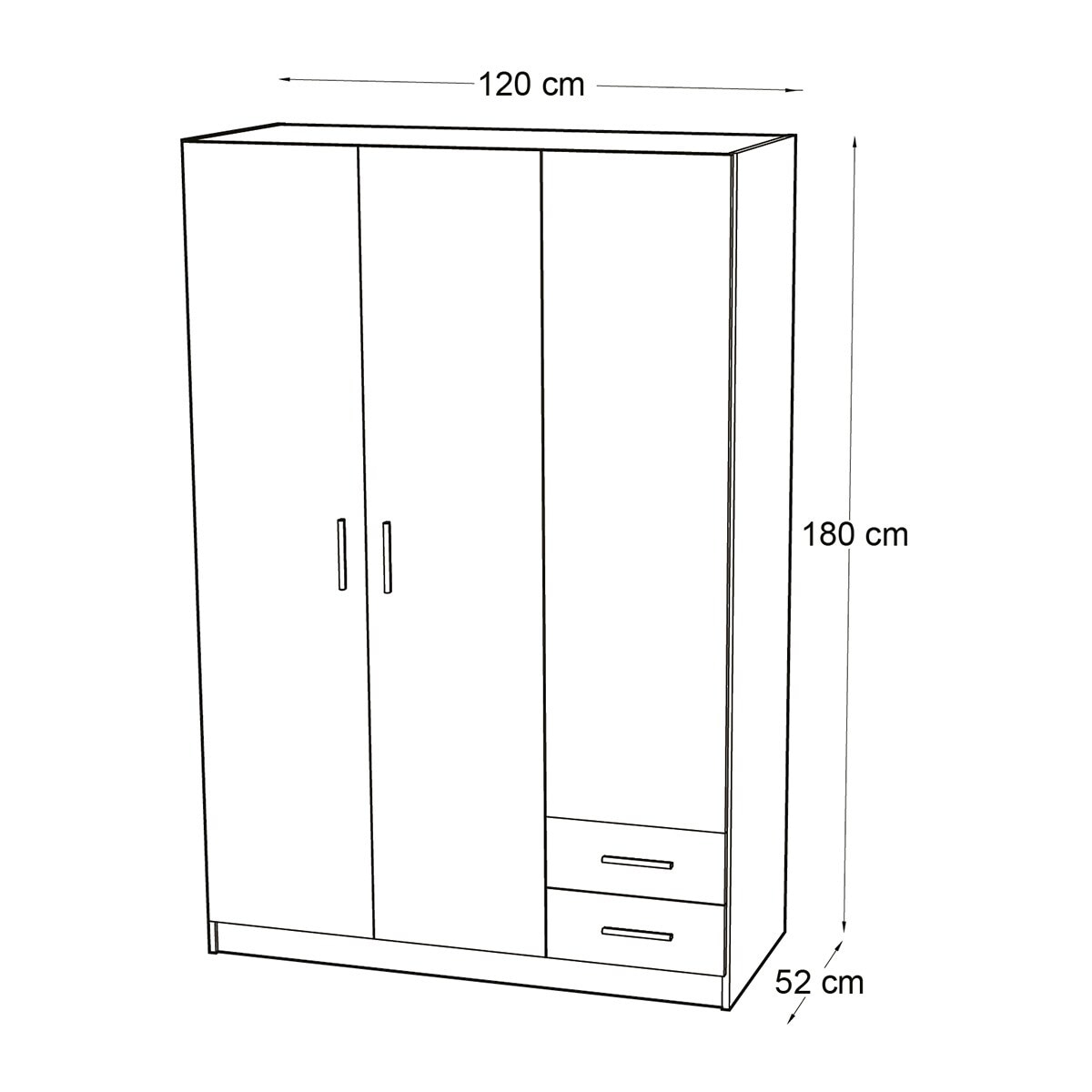 Armário Roupeiro de 3 Portas Abatíveis + 2 Gavetas Branco-6