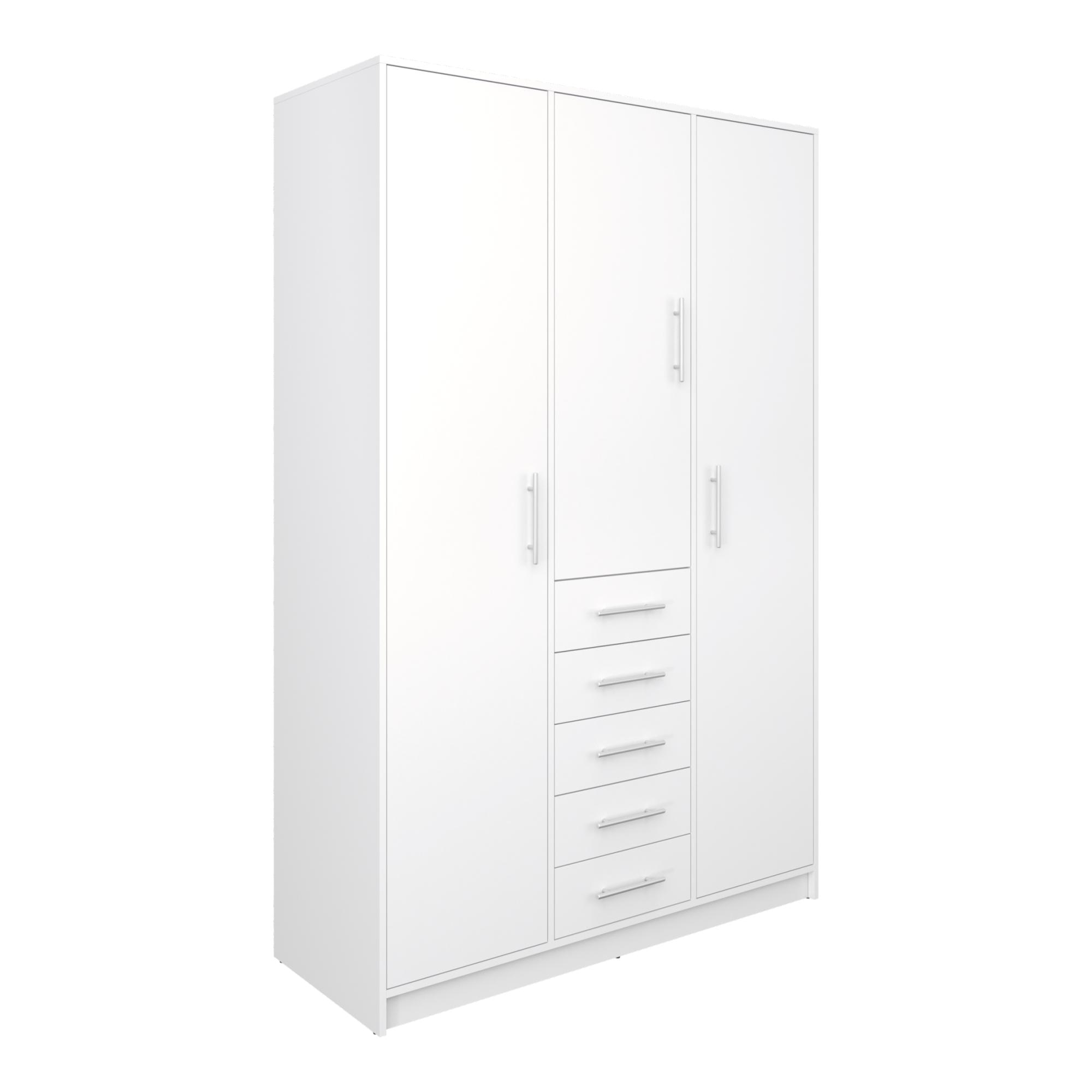 Armario Ropero 3 Puertas Abatibles + 5 Cajones - Blanco 130 x 200 cm Blanco-1