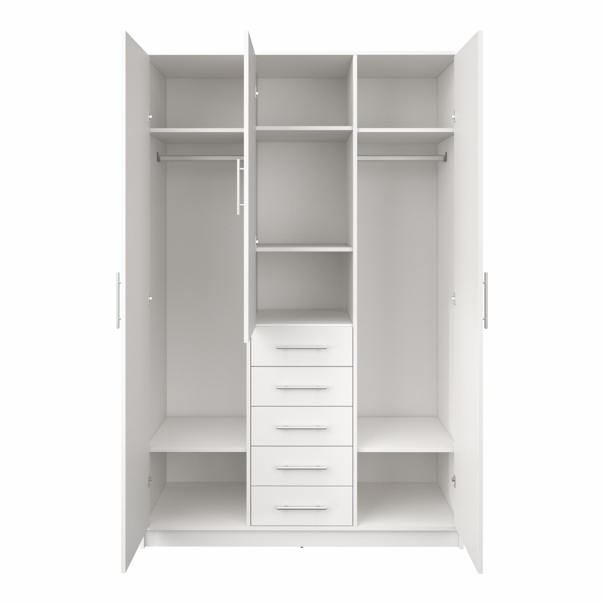 Armario Ropero 3 Puertas Abatibles + 5 Cajones - Blanco 130 x 200 cm Blanco-4