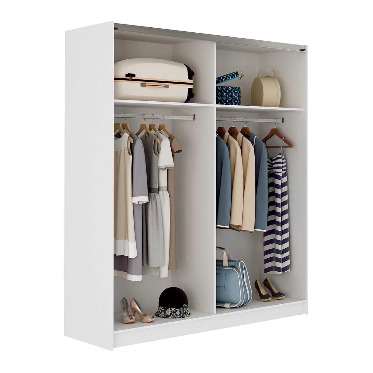 Roupeiro de 2 Portas de Correr Branco / Carvalho-2