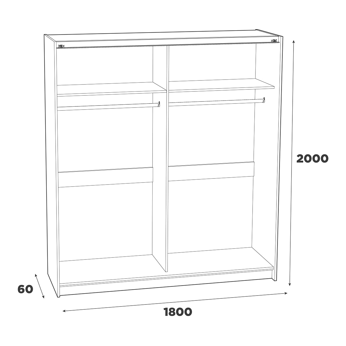 Roupeiro de 2 Portas de Correr Branco / Carvalho-4