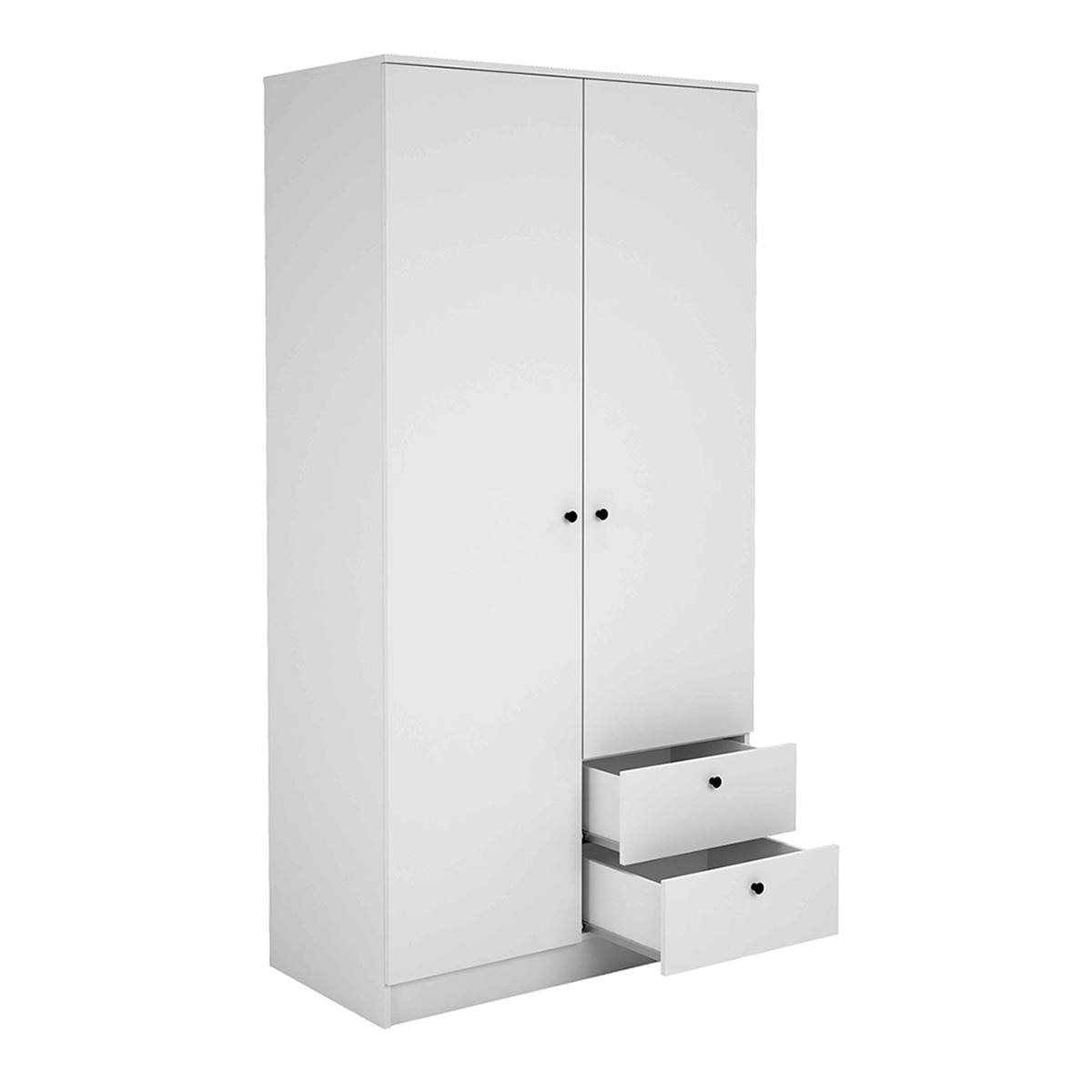 Armário de 2 Portas Abatíveis + 5 Gavetas - Branco. Puxador de Melamina 16 mm - Preto Branco-2