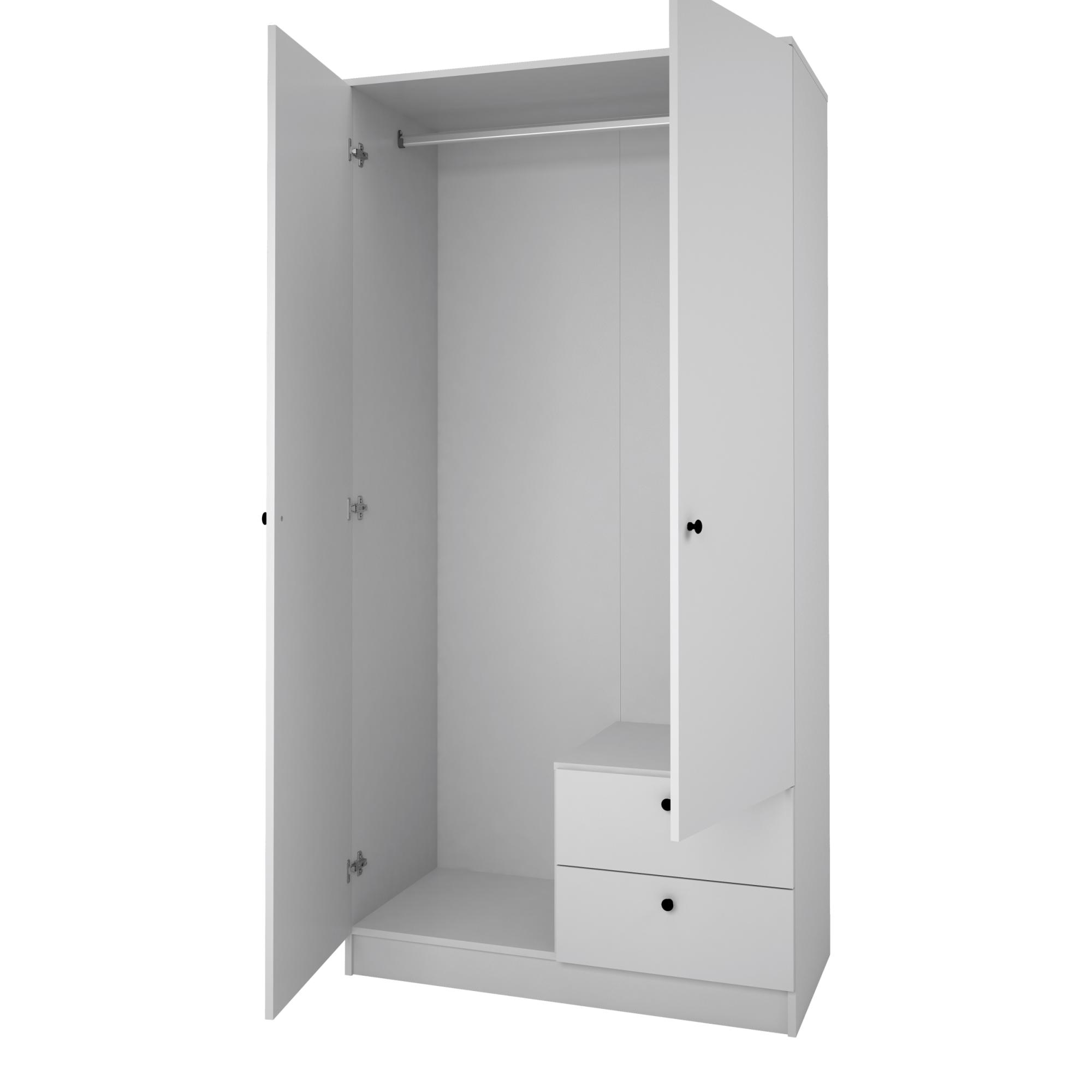 Armario 2 puertas abatibles + 2 cajones color blanco. Tirador negro melamina 16 mm - Blanco Blanco-8