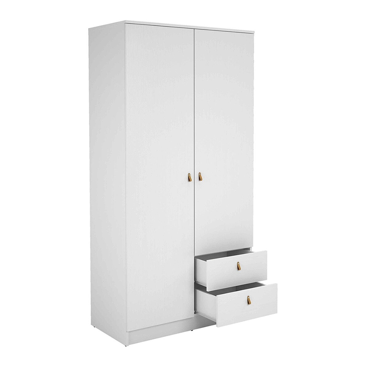 Armário de 2 Portas Abatíveis + 2 Gavetas - Branco Poroso (Texturizado). Puxador em Polipele e Melamina 16 mm Branco-2