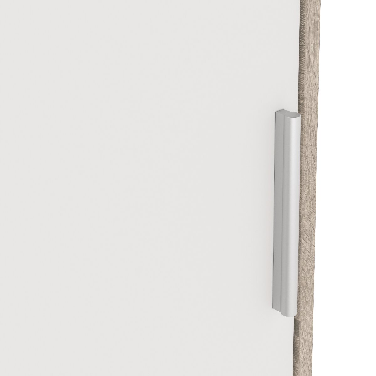 Armário de 2 Portas de Correr - Branco Liso + Cor de Carvalho Cortez. Puxador Branco Carvalho-9