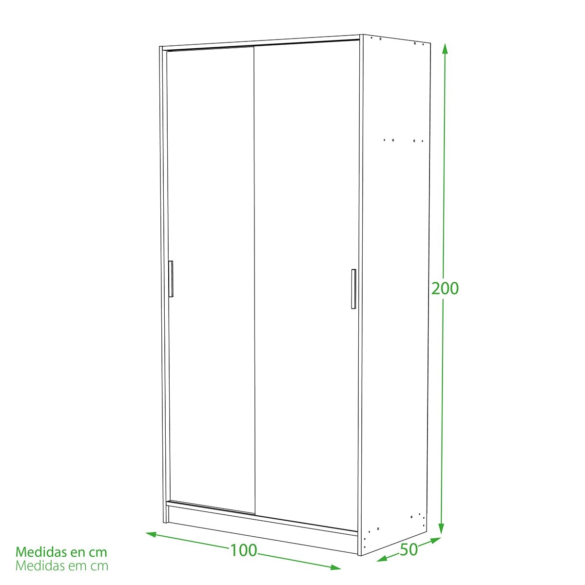 Armário de 2 Portas de Correr - Branco Liso + Cor de Carvalho Cortez. Puxador Branco Carvalho-13