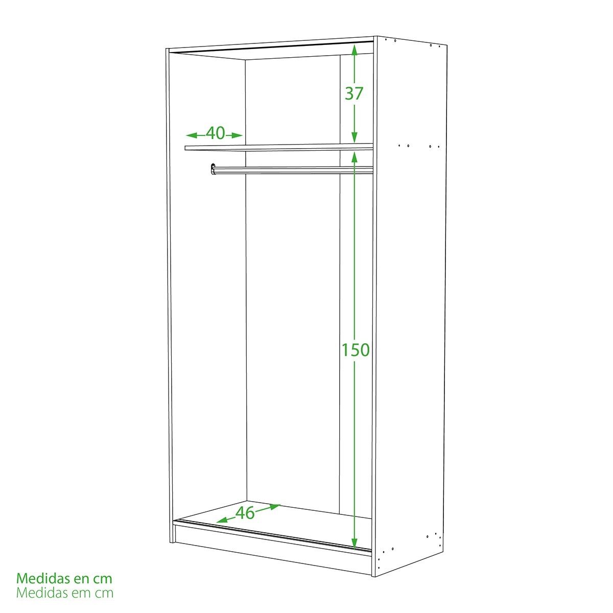 Armário de 2 Portas de Correr - Branco Liso + Cor de Carvalho Cortez. Puxador Branco Carvalho-14