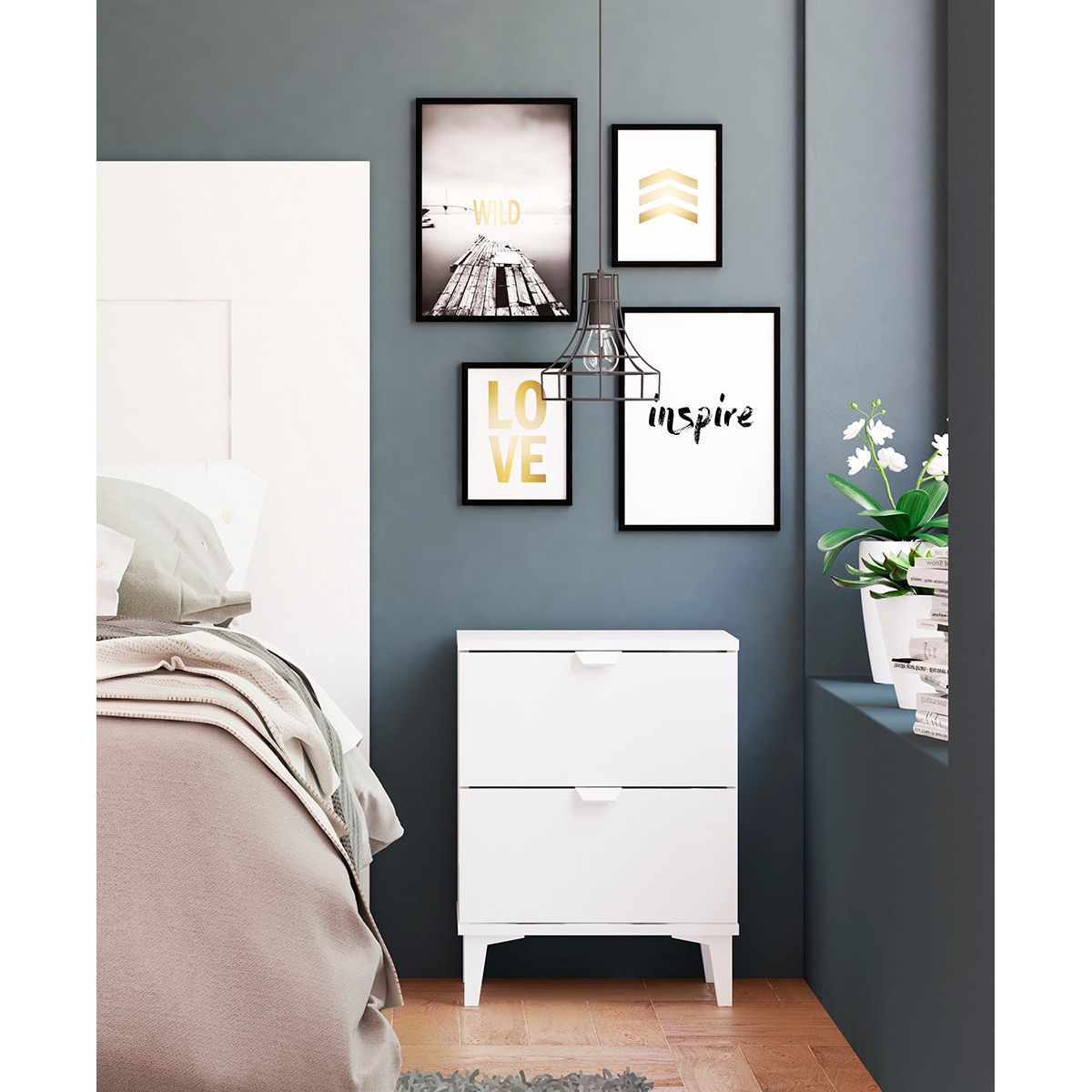 Cómoda Melamina 2 Gavetas com Pés Branco-3