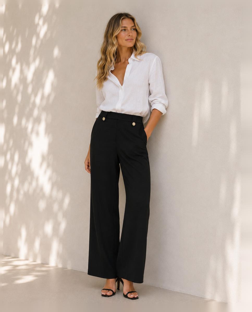 Pantalón de mujer de corte recto - Vila - Negro Negro-1