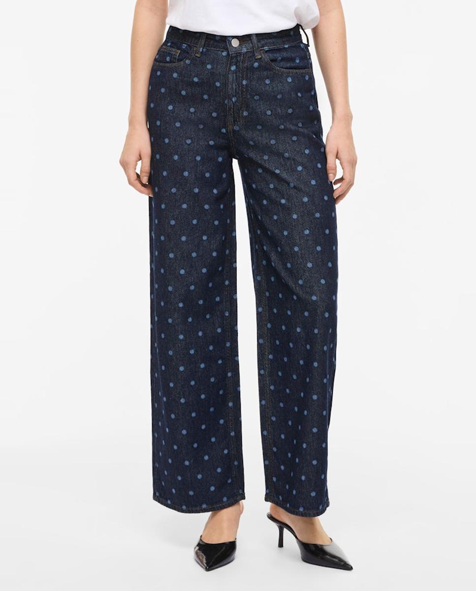 Jeans Largas às Bolinhas Azul-claro-2