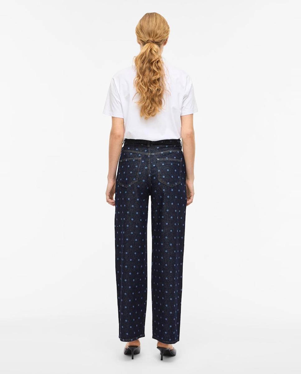 Jeans Largas às Bolinhas Azul-claro-3