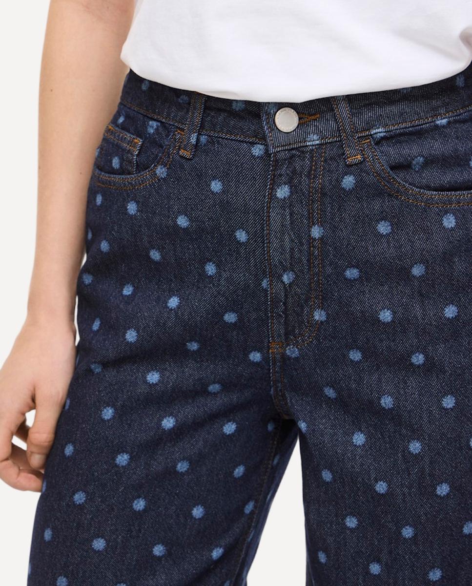 Jeans Largas às Bolinhas Azul-claro-4
