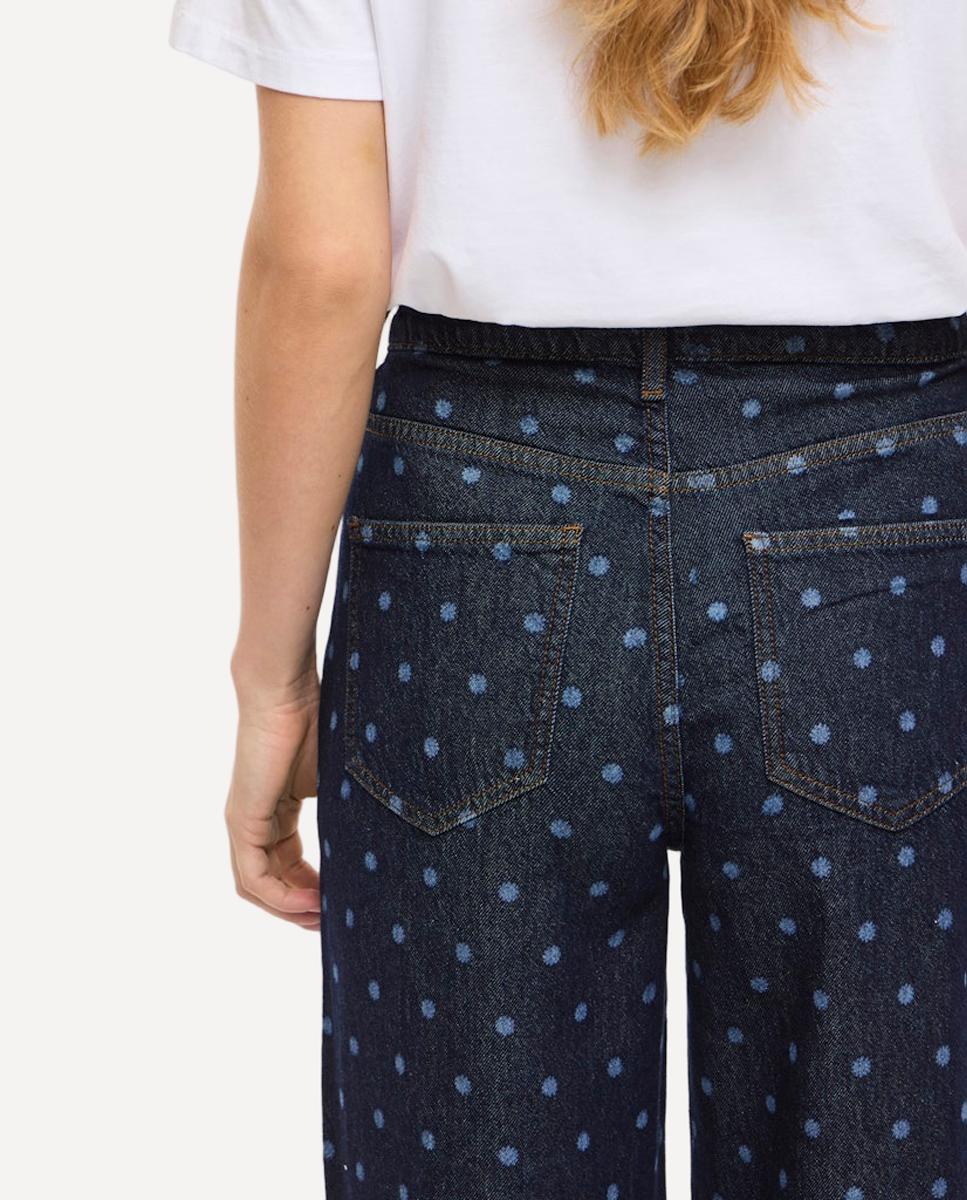 Jeans Largas às Bolinhas Azul-claro-5