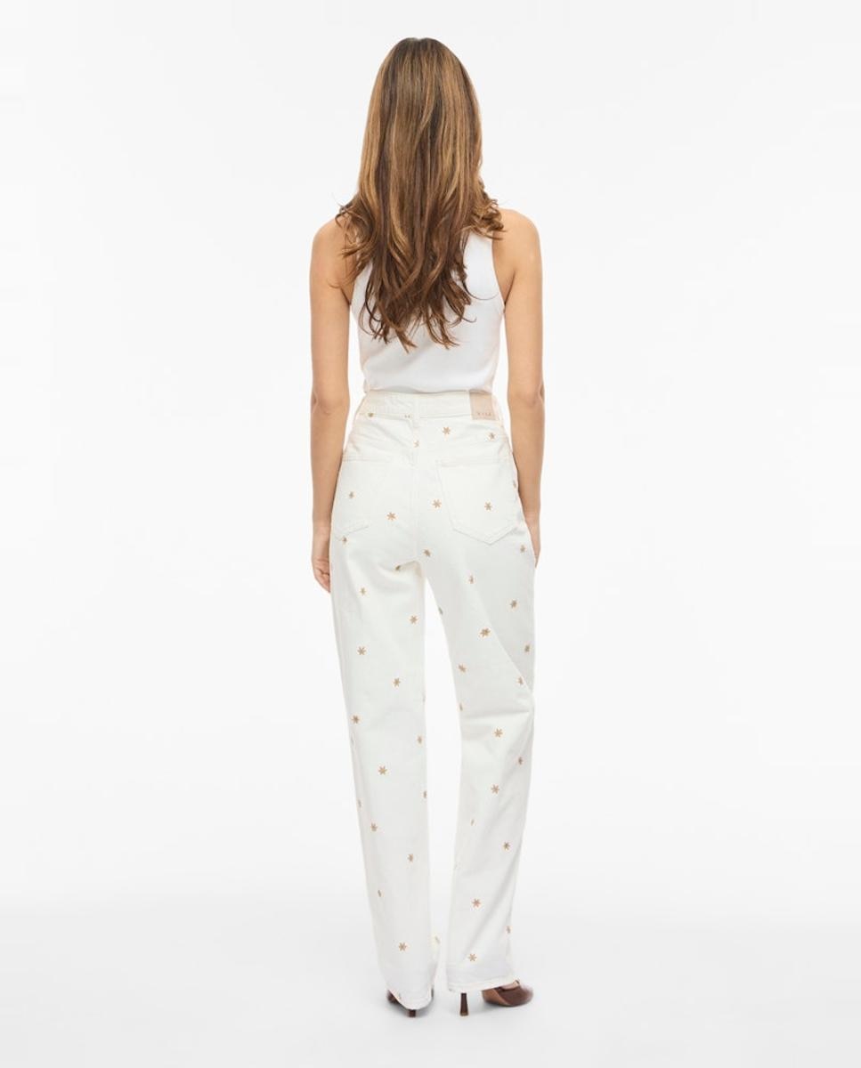 Jeans com Bordados Florais Vermelho-2