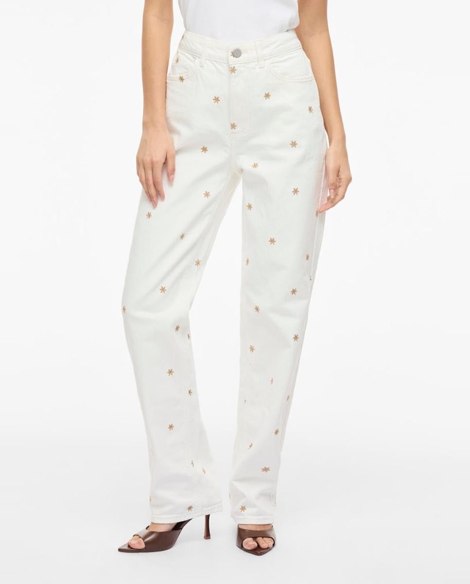Jeans com Bordados Florais Vermelho-3