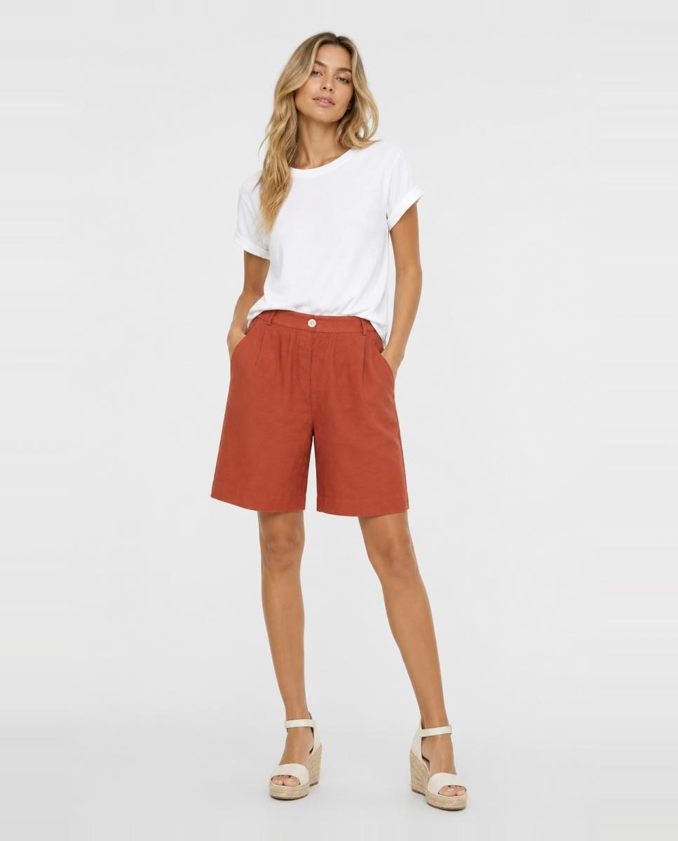 Vila - Pantalón corto bermuda de mujer de lino.