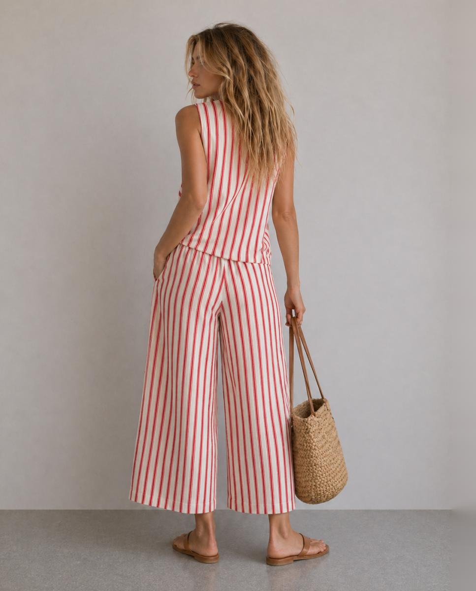 Pantalón de mujer culotte de lino - Vila - Rojo Rojo-2