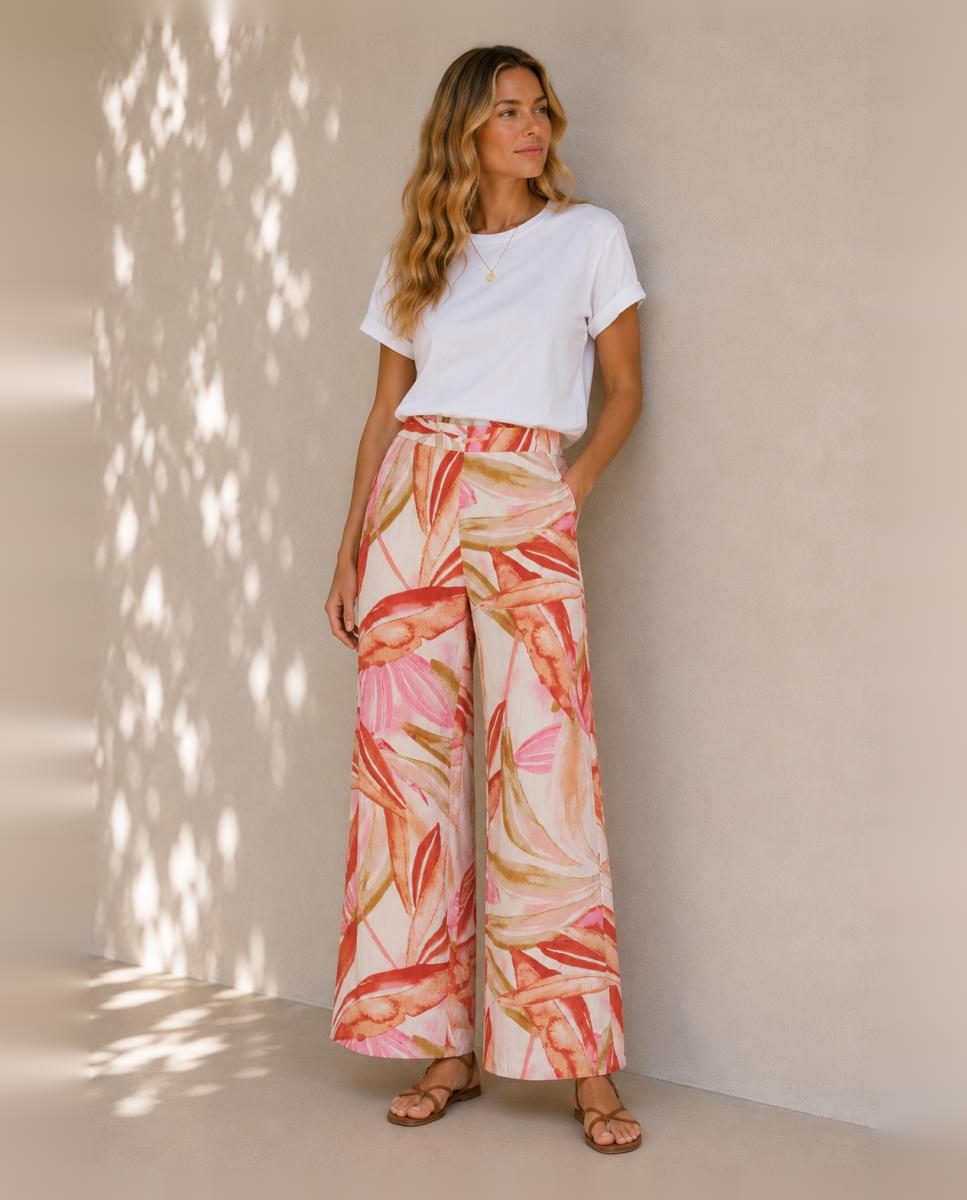 Vila - Pantalón largo de mujer estampado de viscosa.