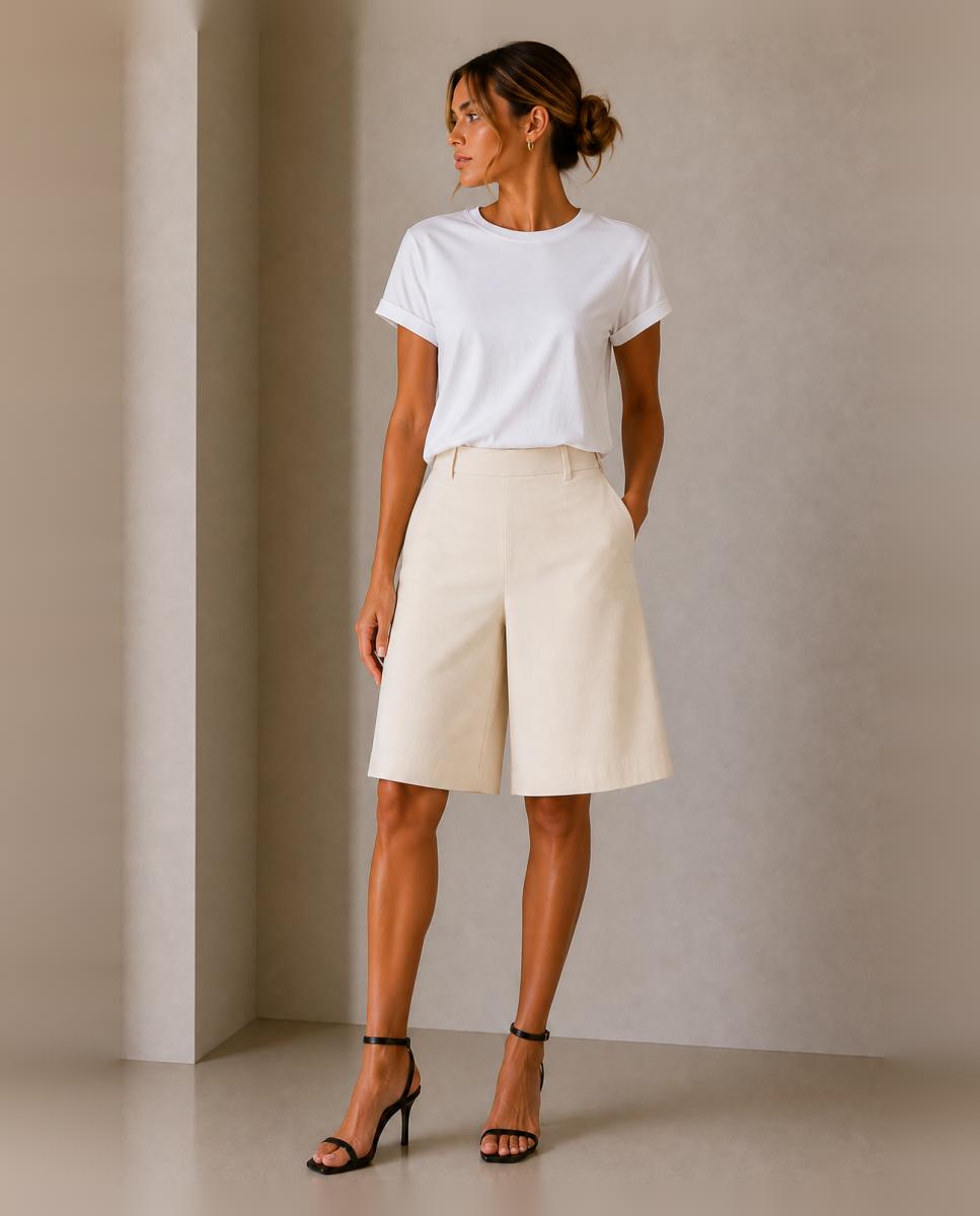 Bermuda ancha de mujer - Vila - Beige Beige-1