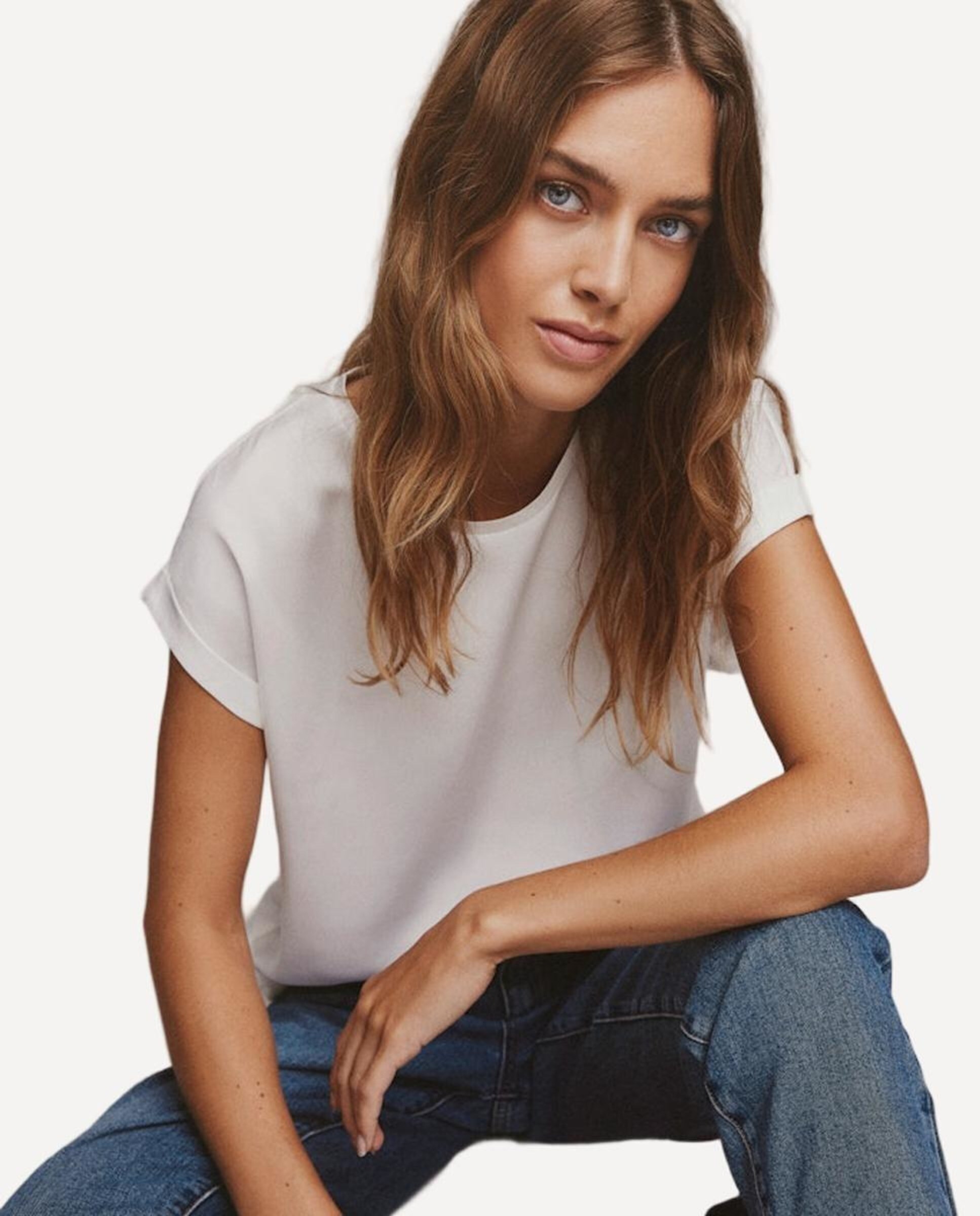 Camiseta de mujer manga corta efecto satinado - Vila - Azul claro Blanco-6