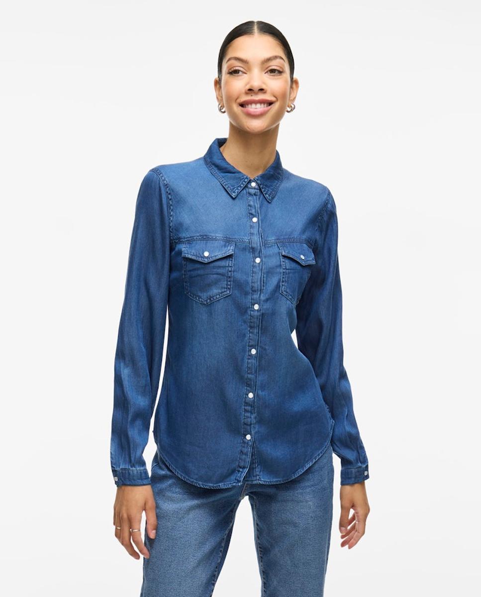 Camisa de mujer vaquera - Vila - Azul marino Azul marino-1