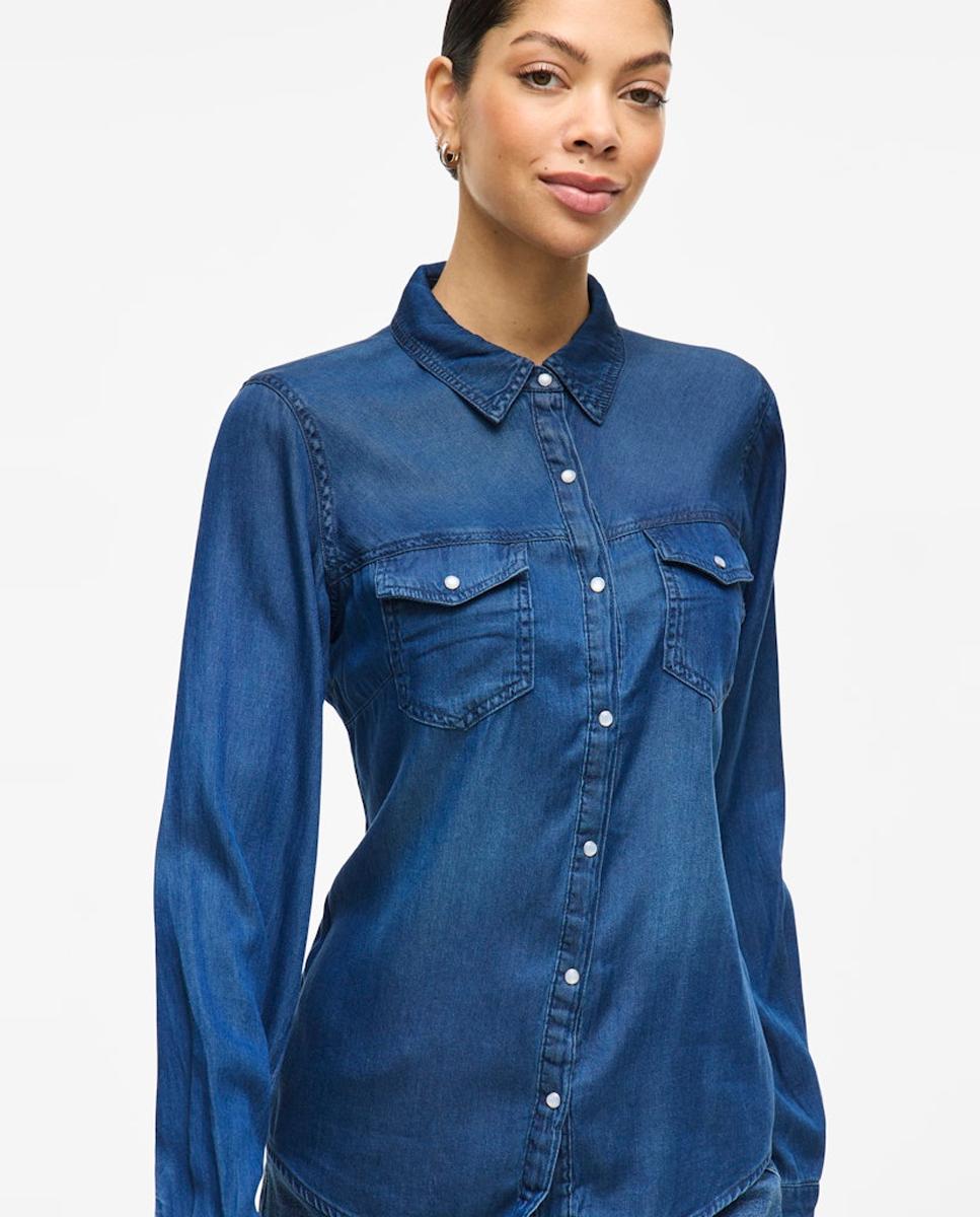 Camisa de mujer vaquera - Vila - Azul marino Azul marino-3