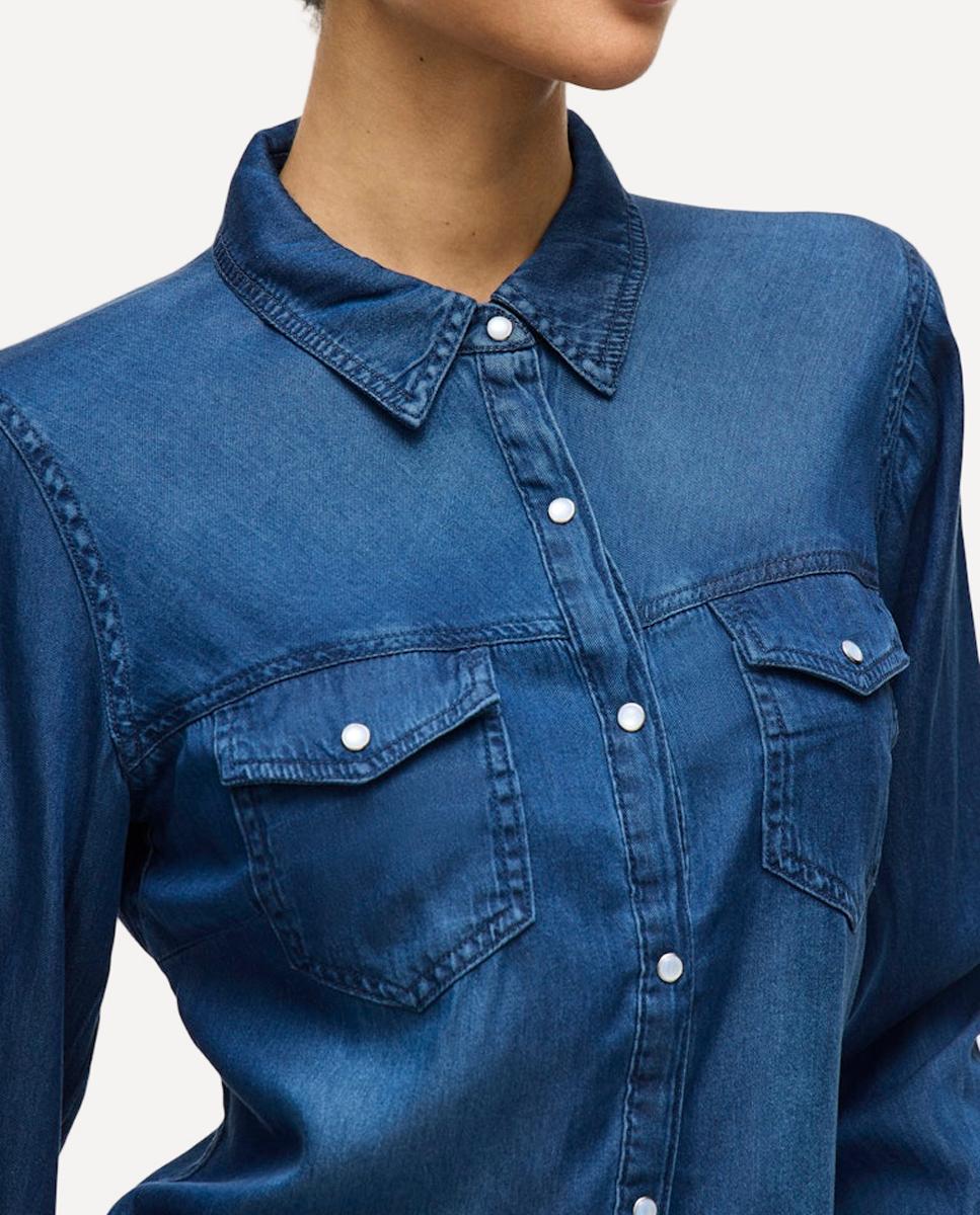 Camisa de mujer vaquera - Vila - Azul marino Azul marino-4