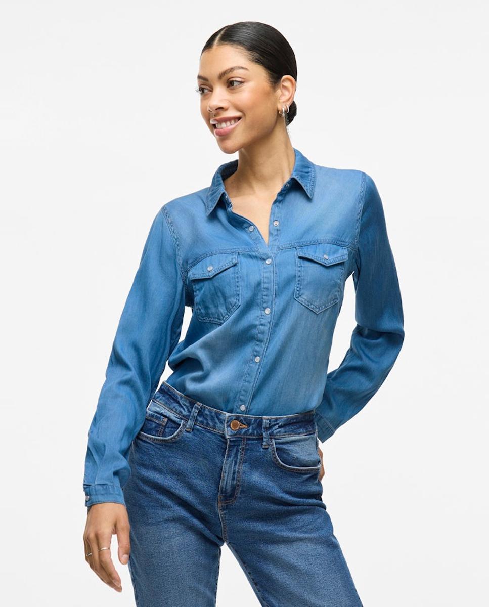 Camisa de ganga Azul-2