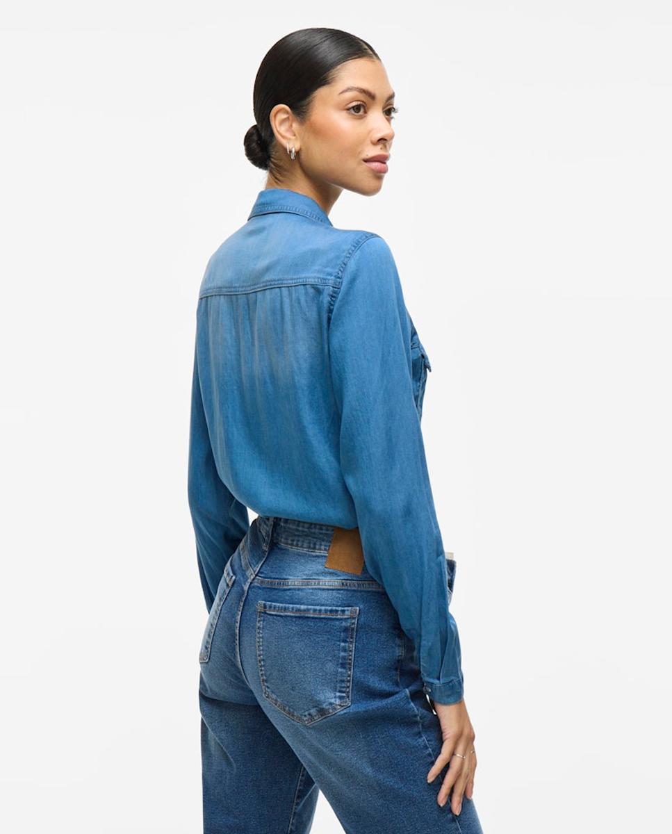 Camisa de ganga Azul-5