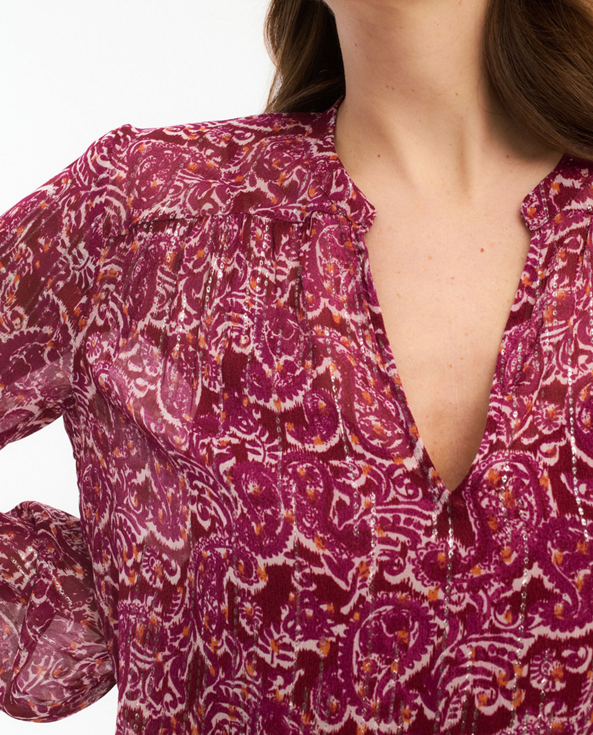 Blusa de mujer de manga larga estampada con lúrex - Vila - Granate Granate-3