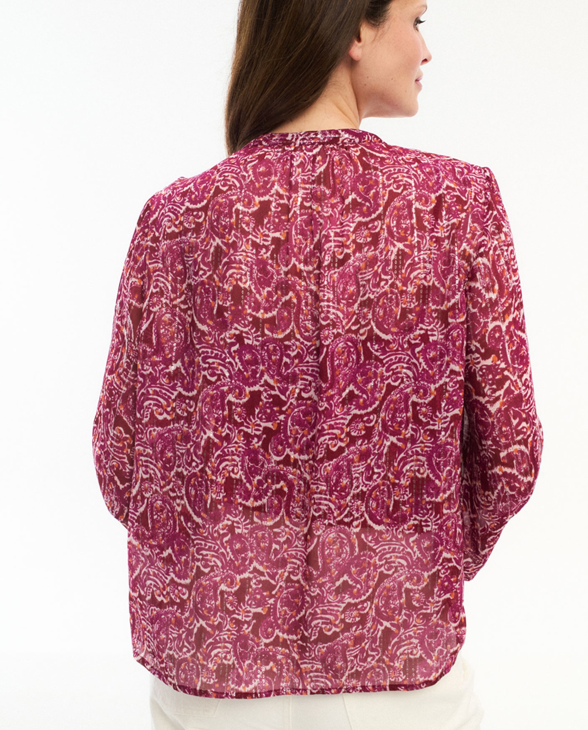 Blusa de mujer de manga larga estampada con lúrex - Vila - Granate Granate-4