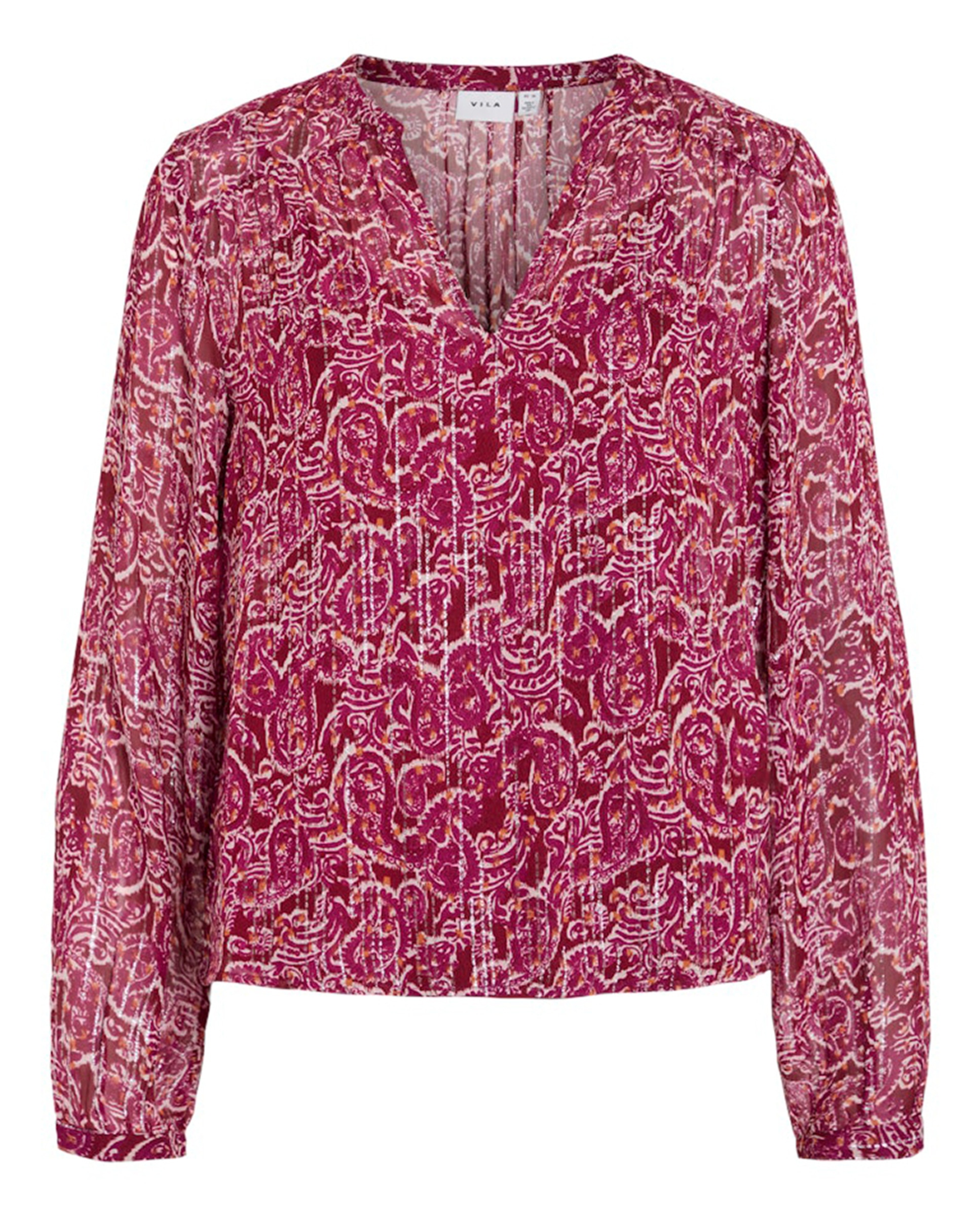 Blusa de mujer de manga larga estampada con lúrex - Vila - Granate Granate-5