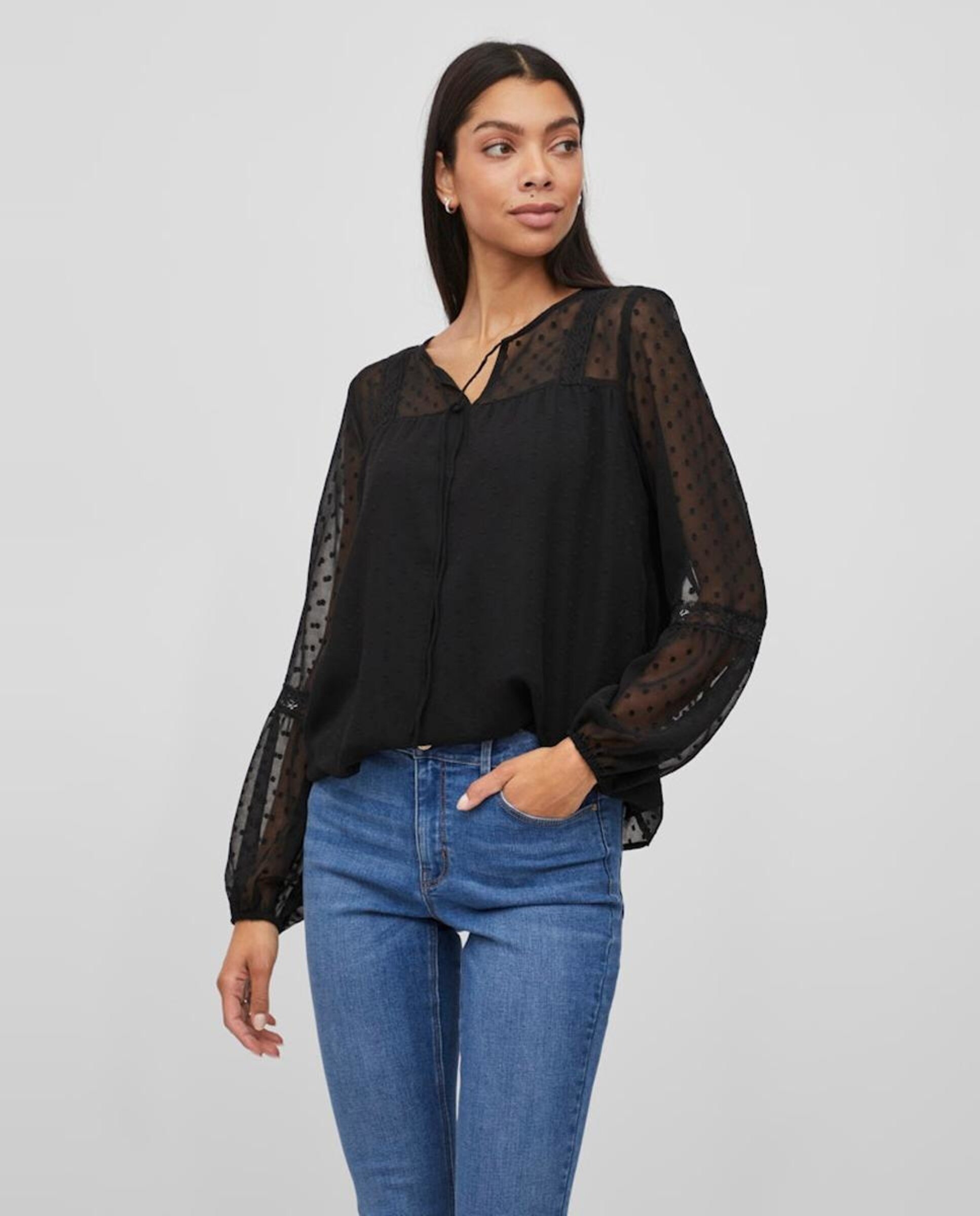 Blusa de mujer con plumeti - Vila - Negro Negro-1