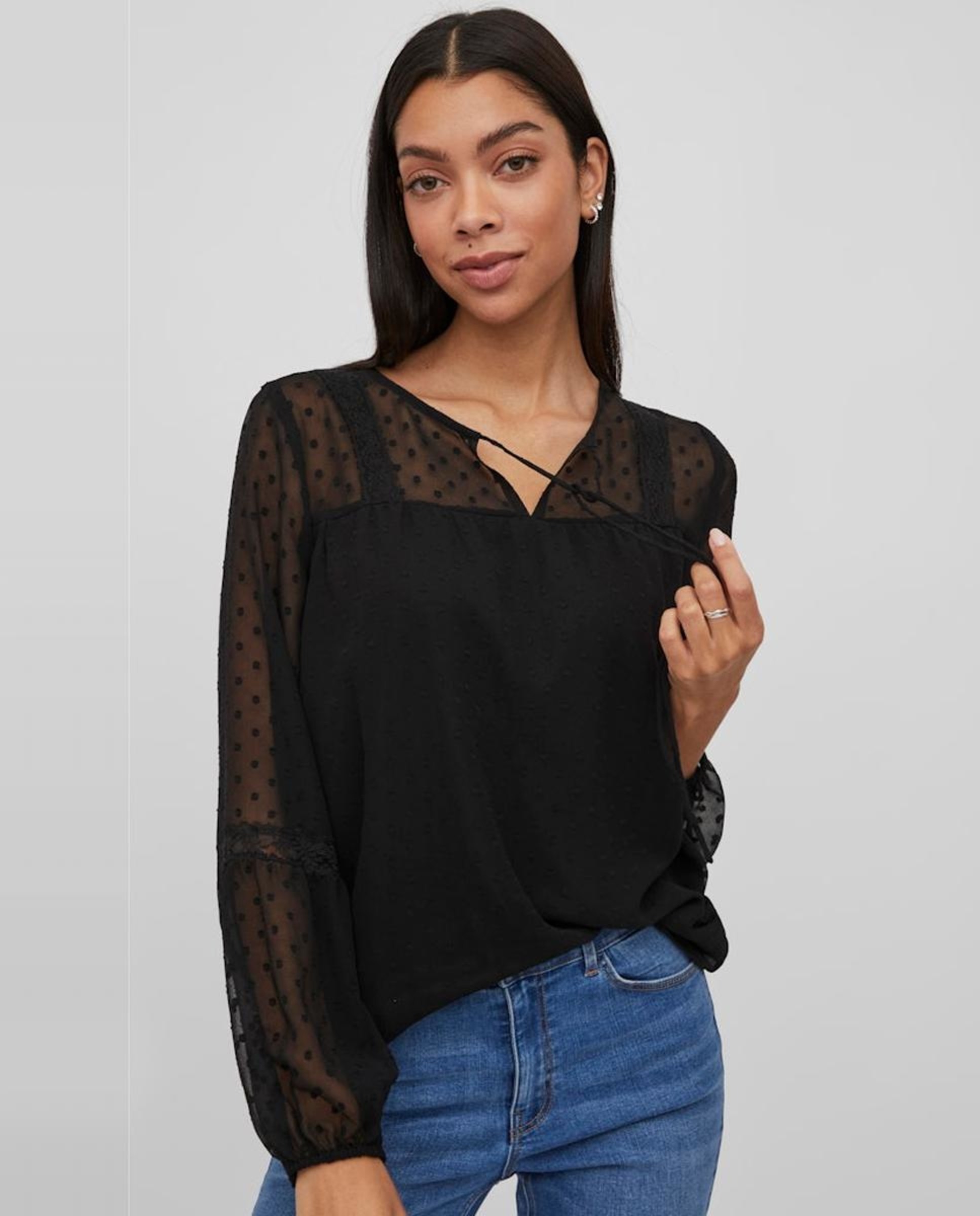 Blusa de mujer con plumeti - Vila - Negro Negro-2
