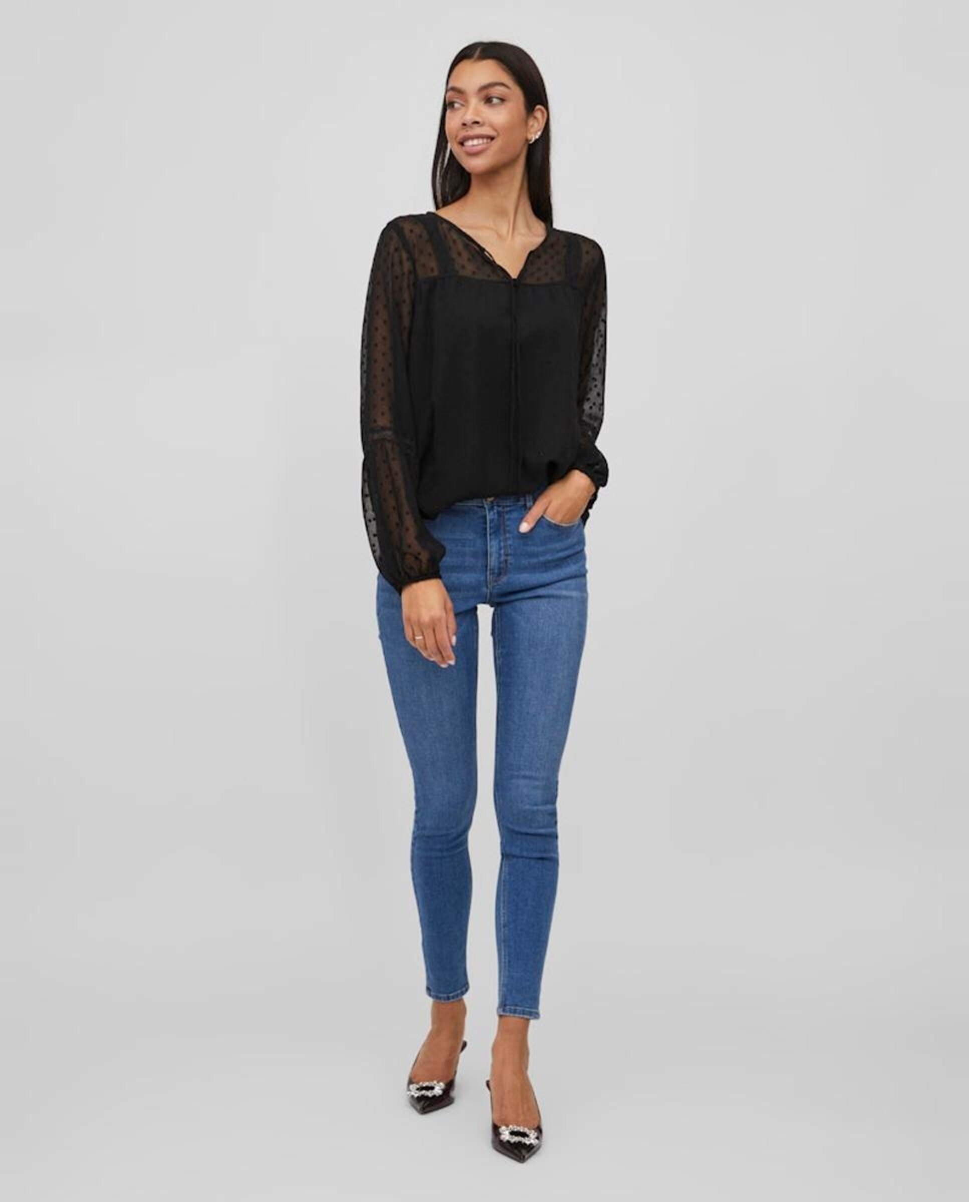 Blusa de mujer con plumeti - Vila - Negro Negro-4