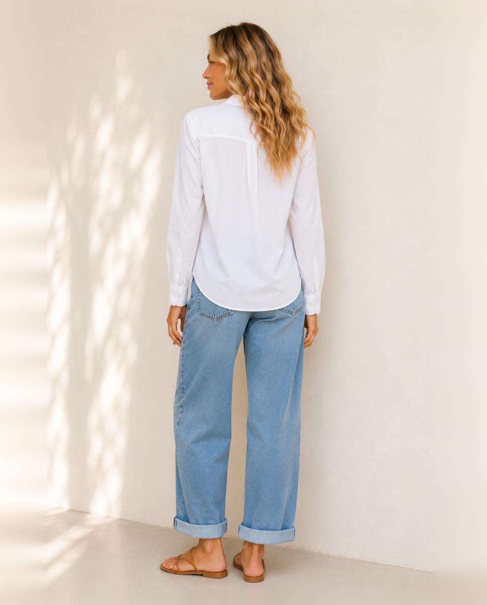 Camisa de Algodão com Bolso Branco-2