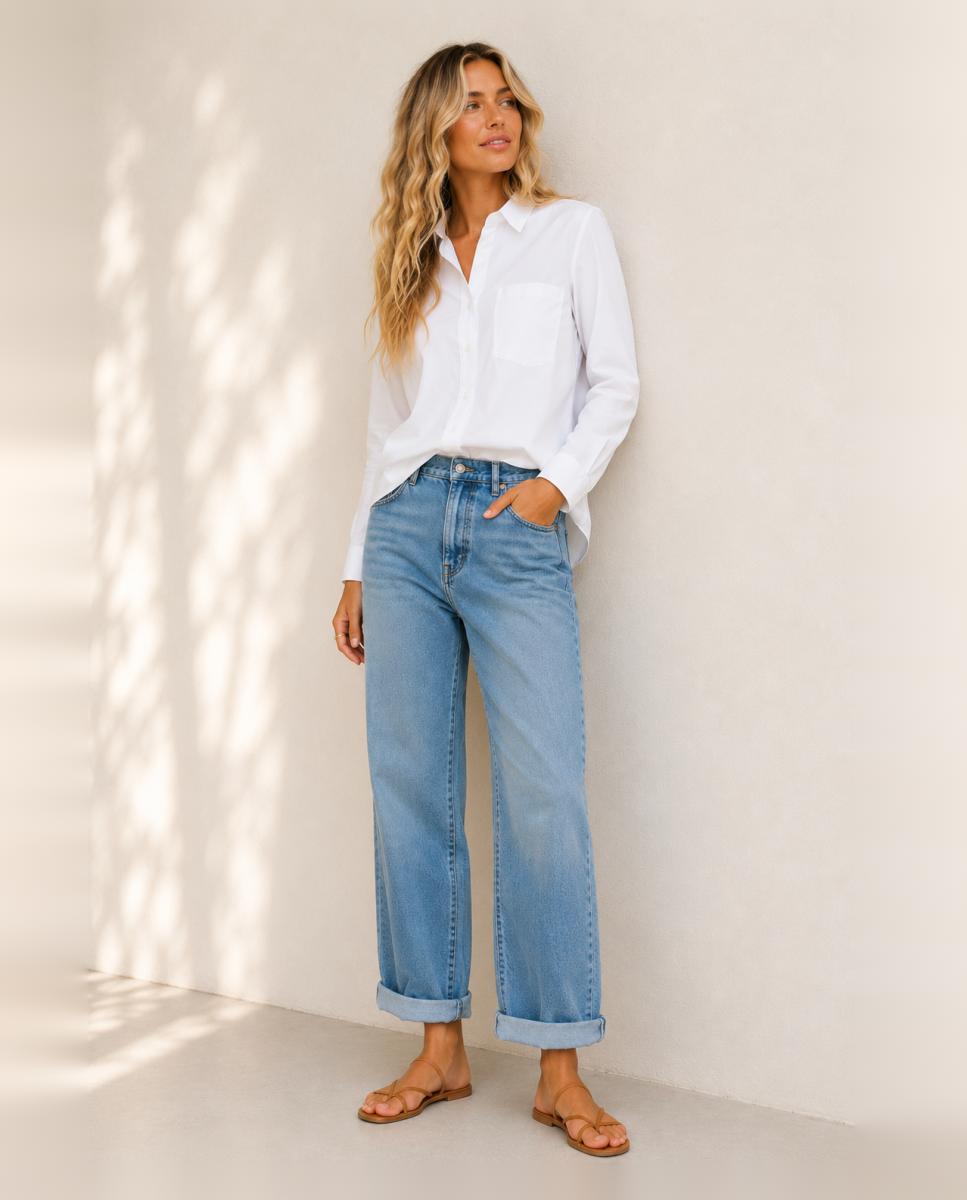 Camisa de Algodão com Bolso Branco-3