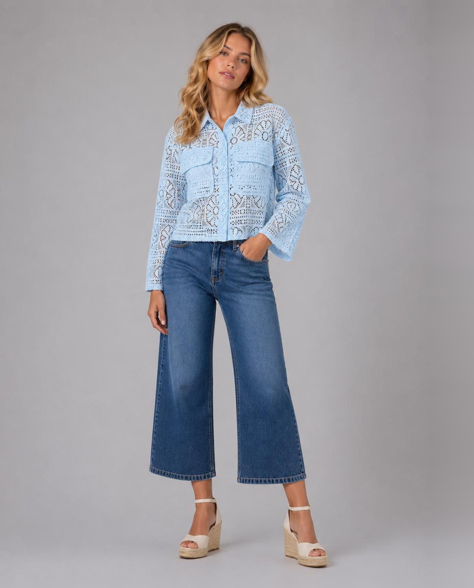 Camisa de Renda Azul-claro-5
