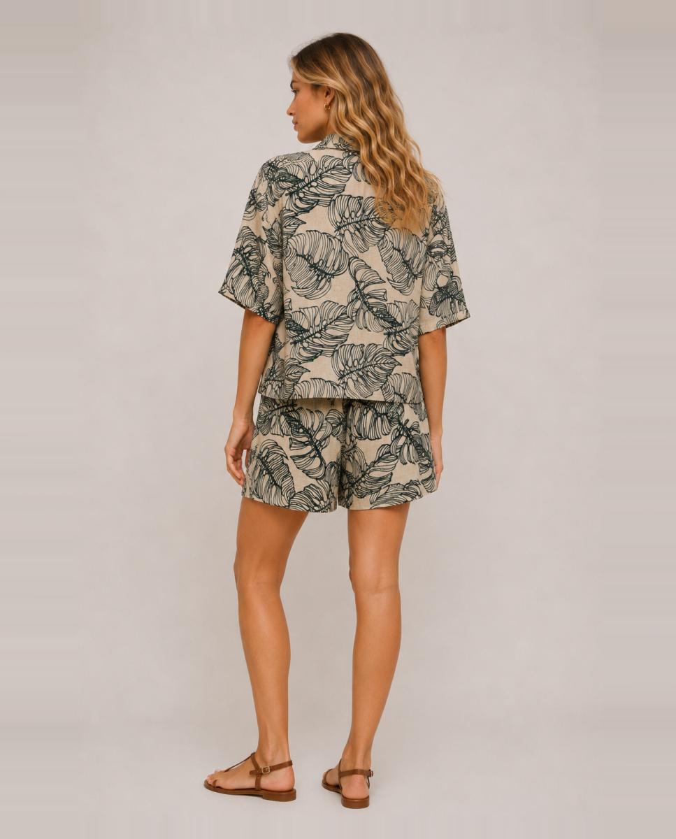 Camisa de mulher com manga curta Bege-2