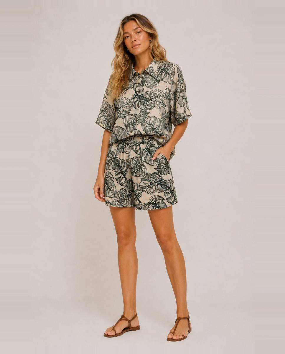 Camisa de mulher com manga curta Bege-3